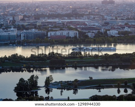 Sunset View Over The Danube and Vienna, Austria