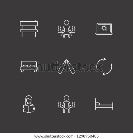 Outline 9 relax icon set. beer bottle toast, bench, laptop with sun and read the book vector illustration
