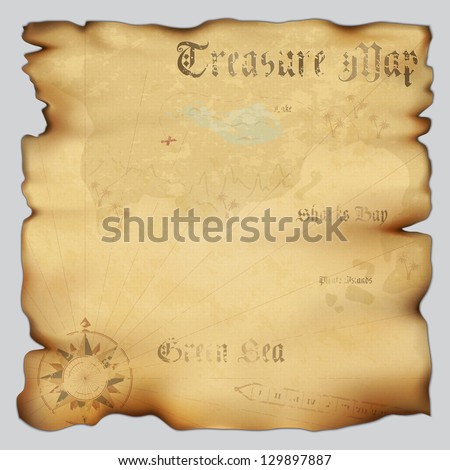 Old treasure map with wind rose compass. Highly detailed vector. Illustration contains gradient mesh Royalty-Free Stock Photo #129897887