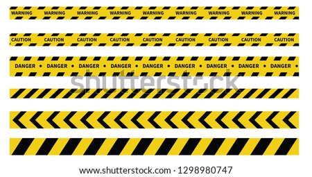 Caution and danger tapes. Warning tape. Black and yellow line striped. Vector illustration Royalty-Free Stock Photo #1298980747