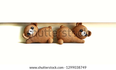 Cute brown puppy bears Knitted dolls  -  craft from reuse waste yarn from factory. Eco, sustain and global worming concept