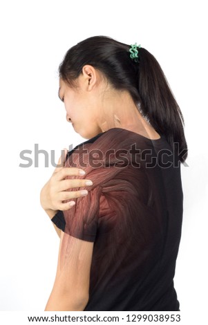 woman shoulder muscle injury white background shoulder pain
