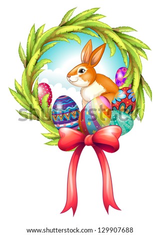 Illustration of an easter decor with a ribbon on a white background