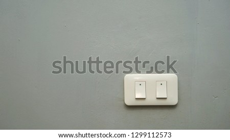 Twin white light switch on the gray cement wall, for copy space, background, backdrop and texture.