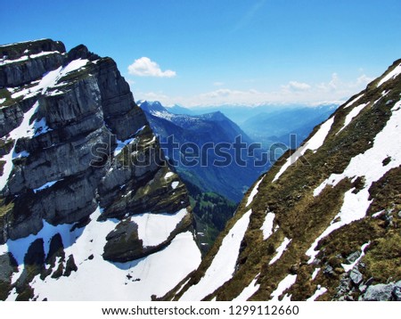 Alpine peak Schibenstoll in the Churfirsten mountain range, between the Toggenburg region and Lake Walensee - Canton of St. Gallen, Switzerland