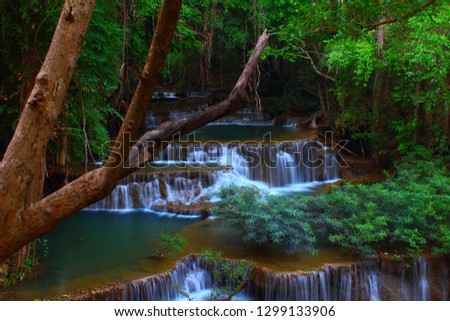 Beautiful waterfall , Huaymaekamin , located at Kanchanaburi province Thailand, Forest and Natural backgrounds and landscape