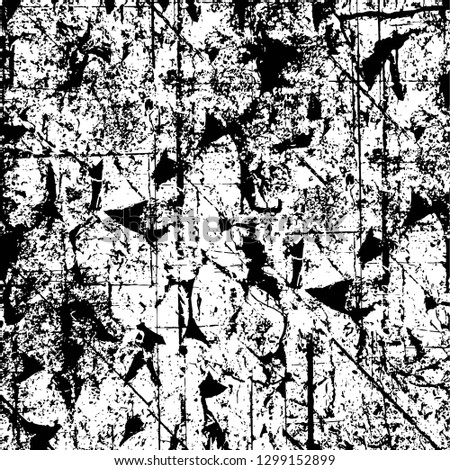 Rough, scratch, splatter grunge pattern design. Dry brush strokes. Overlay texture. Faded black - white dyed paper texture. Sketch design. Use for poster, cover, banner, mock-up, stickers layout.