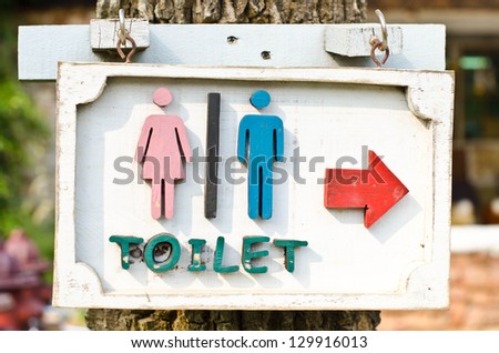 Arrows indicate the toilet Made from old wood.