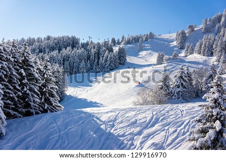 Skiers in the winter mountains