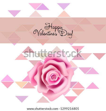 Valentine's Day rose flower greeting card, vector background.
