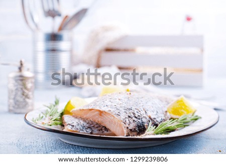 Fresh fish, raw cod fillets with rosemary and salt