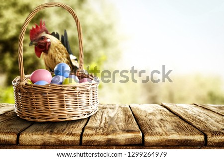 Table background of free space for your decoration and easter eggs . Spring background of green leaves. 