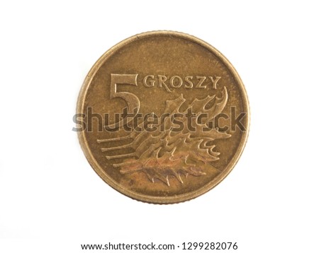 Macro close-up of polish 5 groszy coin