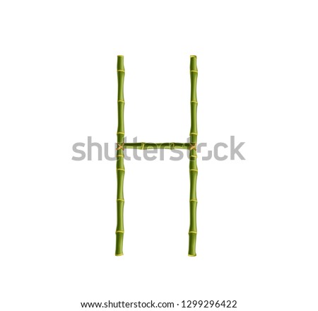 Vector bamboo alphabet. Capital letter H made of realistic green bamboo sticks poles isolated on white background. Abc concept for creating words, text, advertising, message.