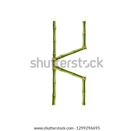 Vector bamboo alphabet. Capital letter K made of realistic green bamboo sticks poles isolated on white background. Abc concept for creating words, text, advertising, message.