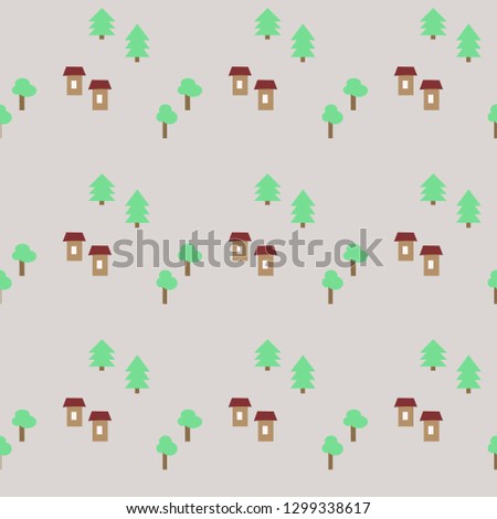 
seamless pattern in a minimalist style houses and trees