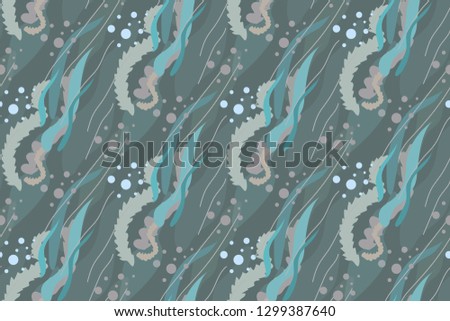 Blue seamless pattern in the form of river flow with fish, for use in textiles and printed products.EPS10