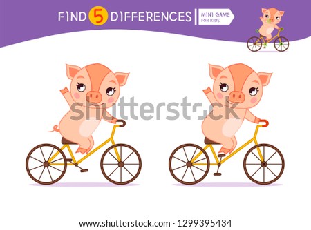 Find differences.  Educational game for children. Cartoon vector illustration of cute pig.