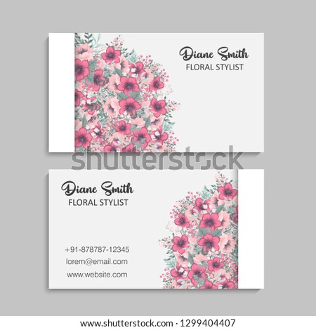illustration of front and back of corporate business card with floral design