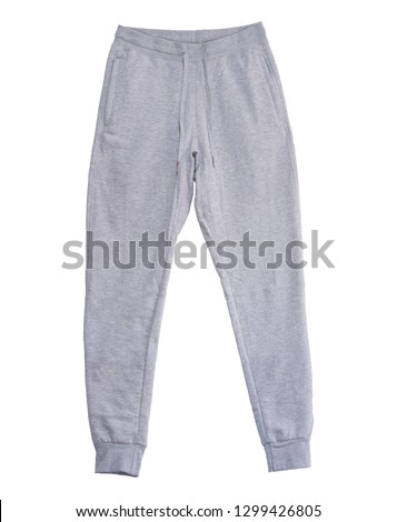 Blank training jogger pants color grey front view on white background
 Royalty-Free Stock Photo #1299426805