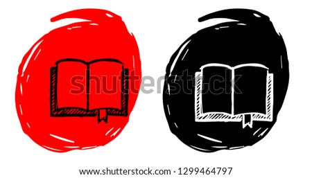 Hand Drawn / Sketch Vector Illustration of Books with Red and Black Background Circle