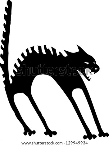 Black and white vector illustration of scared black cat