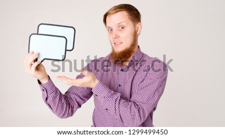 Man holding white blank speech bubble with space for text, isolated