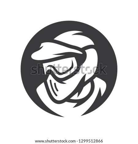 Paintball player in mask vector simple silhouette Illustration.