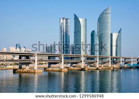 Busan Marine city skyscrapers and Gwangan Bridge, South Korea Royalty-Free Stock Photo #1299586948
