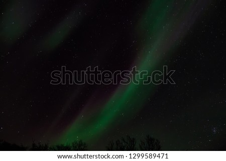 Amazing Aurora Borealis in North Norway (Ringvassoy), mountains and sea in the background