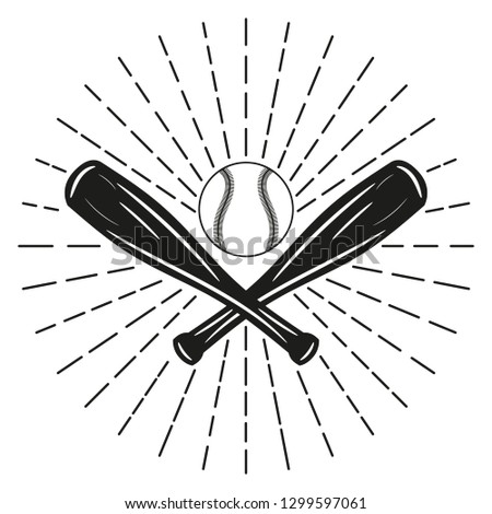 Two crossed wooden baseball bats and ball. Vector illustration.