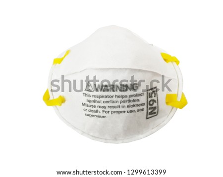 N95 Filtering face mask-safty white mask on white background with clipping path: Closeup. Royalty-Free Stock Photo #1299613399