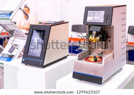 high technology and modern automatic optiflash device of lab for detects flash point analysis application for petroleum oil food & beverages chemical & fluxed bitumen etc. Royalty-Free Stock Photo #1299623107