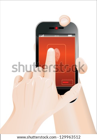Mobile phone scanning a fingerprint in hand