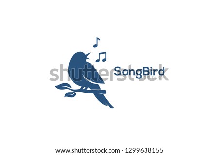 Bird Singing On The Tree Beautiful Melody with Music Notes Concept Logo Design Vector