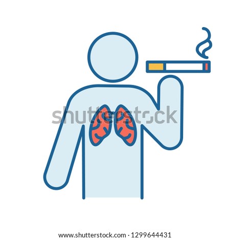 Smoking color icon. Lungs cancer. Bad habit and unhealthy lifestyle. Tobacco smoking risks. Isolated vector illustration