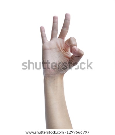 Hand ok sign isolated on white background.