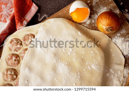 dough for ravioli with onions and eggs