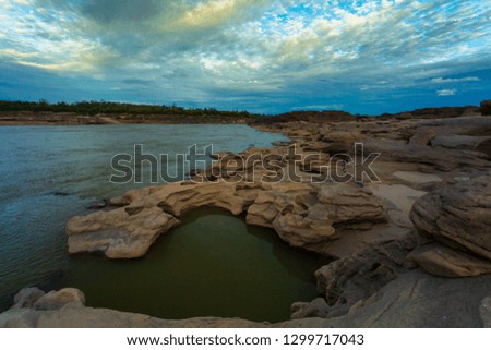 Landscape view of Sam Pan Bok or Thai grand canyon with sunrise in Ubon Ratchathani, Thailand