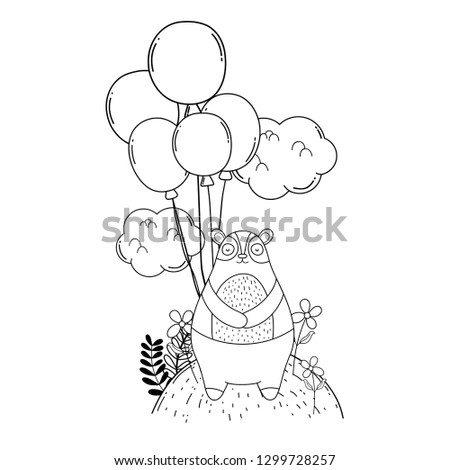 cute bear with balloons helium in the landscape