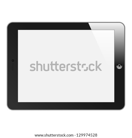 Realistic Tablet PC with blank screen. Horizontal, black. Isolated on white background. Raster Version