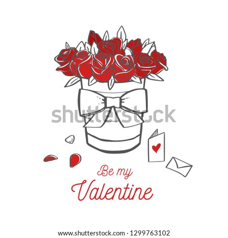Happy Valentines day vector card. Doodle sketch style