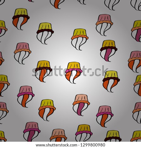 For food poster design on white, black and orange. Wrapping paper. Vector illustration. Seamless with cupcakes.