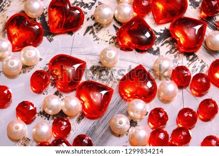 Red glass hearts background. Valentines day concept. 