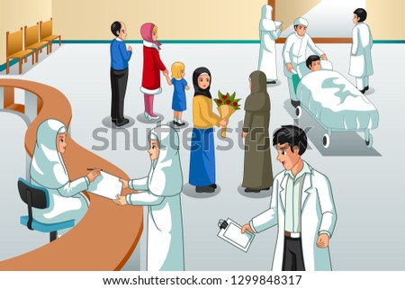 A vector illustration of Muslim Hospital Scene