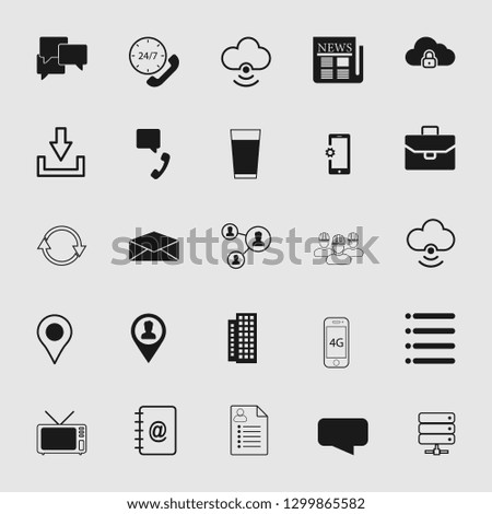 Vector illustration of communication icons set – phone, wireless, network, web, media and computer signs and symbols.