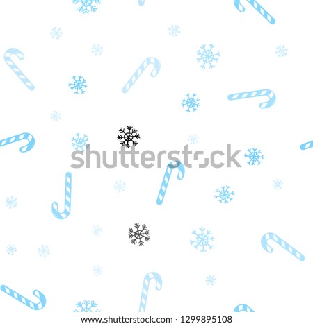 Light BLUE vector seamless texture with xmas sweets, candies.