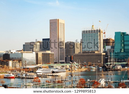 Inner Harbor marina and Baltimore skyline, USA