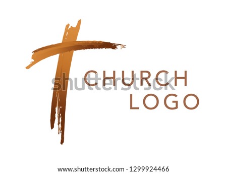 Christian cross church logo. Christianity symbol of Jesus Christ. Natural brush strokes with rough edges. 