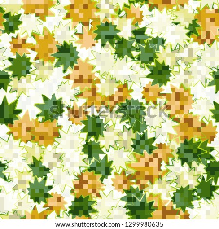Seamless pattern. Camouflage of two textures. The first pixel texture. The second texture consists of chaos of multipath stars. Editable.